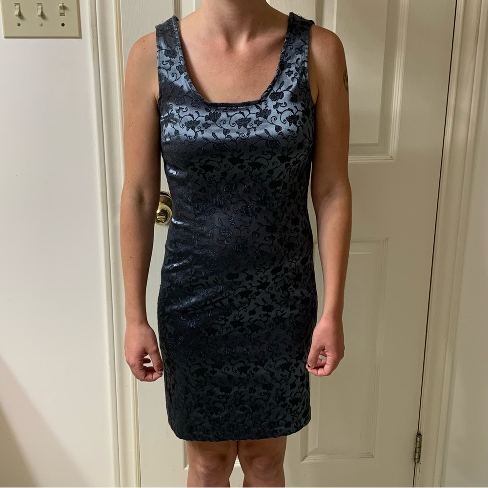 🌷3 for $25🌷Tempted, US M, Blue Shimmer Metallic Brocade Floral Sleeveless Dress
